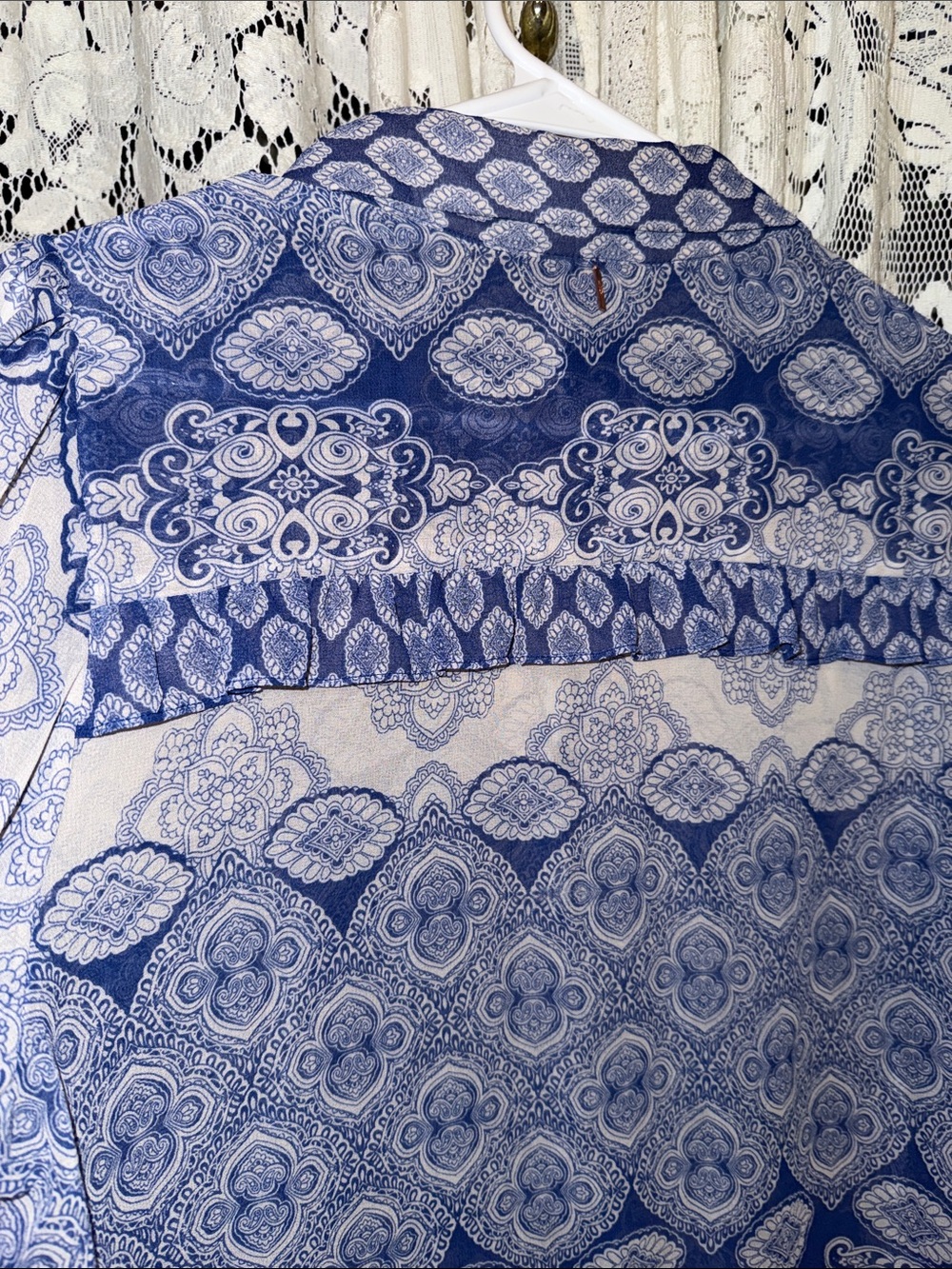 Misa Los Angeles Navy Paisley Sheer Button-Front Blouse - Picture 7 of 8